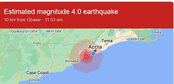 Accra experiences moderate earth tremor of magnitude 4.0